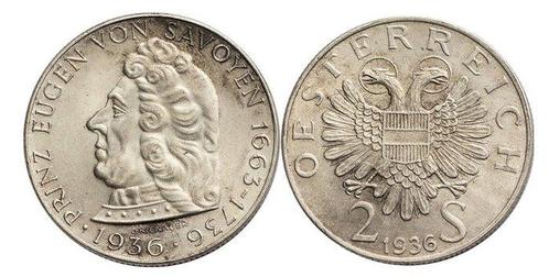 Oostenrijk. 2 Shilling 1936 (Eugenio de Saboya) - 1931 (175, Postzegels en Munten, Munten | Europa | Niet-Euromunten