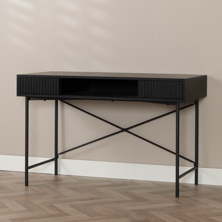 40% Korting: Bureau Maury zwart eiken 120x55x77 cm, Huis en Inrichting, Bureaus, Bureau, Zo goed als nieuw, Ophalen