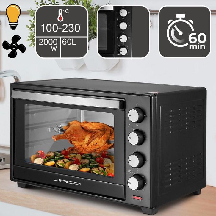 Mini oven - Vrijstaand - 60 Liter - 2000W - Zwart - Jago®, Huis en Inrichting, Woonaccessoires | Overige, Zo goed als nieuw, Verzenden