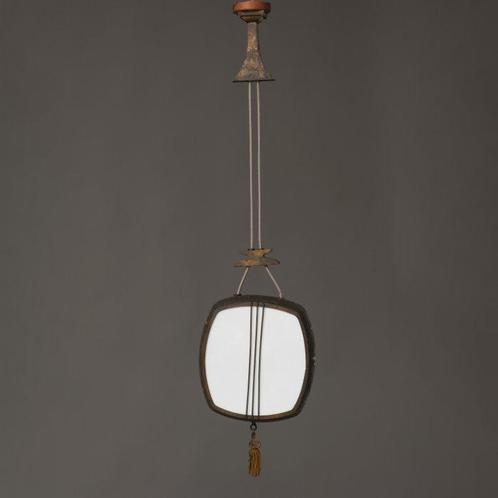 Shamisen hanglamp - Gepatineerd brons, Opaline glas - Japan, Antiek en Kunst, Antiek | Overige Antiek