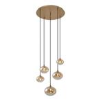 Art Deco hanglamp goud met amber glas - Jia, Nieuw, Overige materialen, Art Deco, 75 cm of meer
