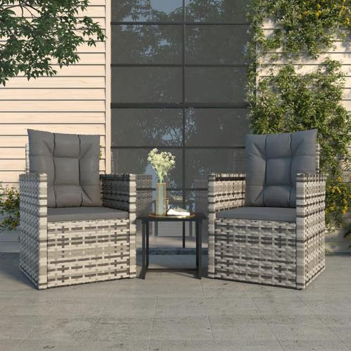 vidaXL 3-delige Loungeset met kussens poly rattan grijs, Tuin en Terras, Tuinsets en Loungesets, Loungeset, Nieuw, 3 zitplaatsen