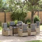 vidaXL 7-delige Tuin Eetset Beige Poly Riet, Tuin en Terras, Tuinstoelen, Verzenden, Nieuw, Rotan