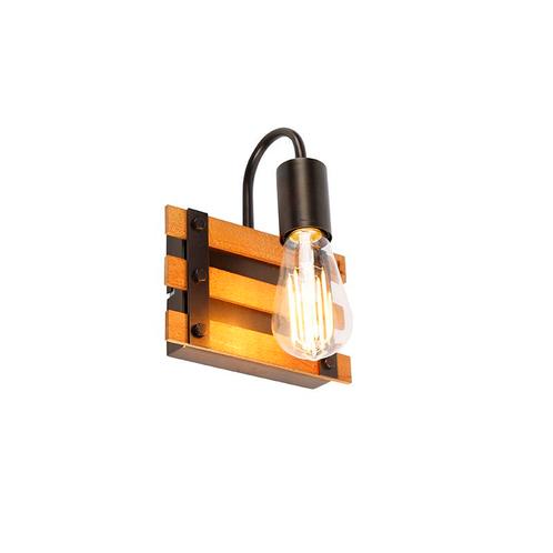 Industriële wandlamp zwart met hout - Paleta Mai, Huis en Inrichting, Lampen | Wandlampen, Nieuw, Overige materialen