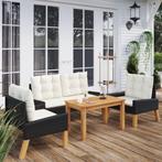 vidaXL 4-delige Loungeset met kussens poly rattan en massief, Tuin en Terras, Tuinsets en Loungesets, Verzenden, Nieuw, Rotan