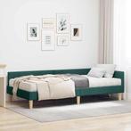 vidaXL Hoekbedframe met Matras met matras 2 pcs Groen Stof, Verzenden, Nieuw, Groen, Stof