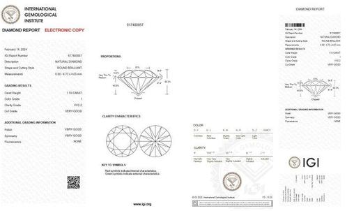 1 pcs Diamant (Natuurlijk) - 1.10 ct - Rond - I - VVS2 -, Sieraden, Tassen en Uiterlijk, Edelstenen