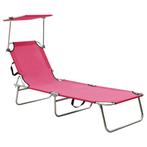vidaXL Ligbed inklapbaar met luifel aluminium roze, Verzenden, Nieuw