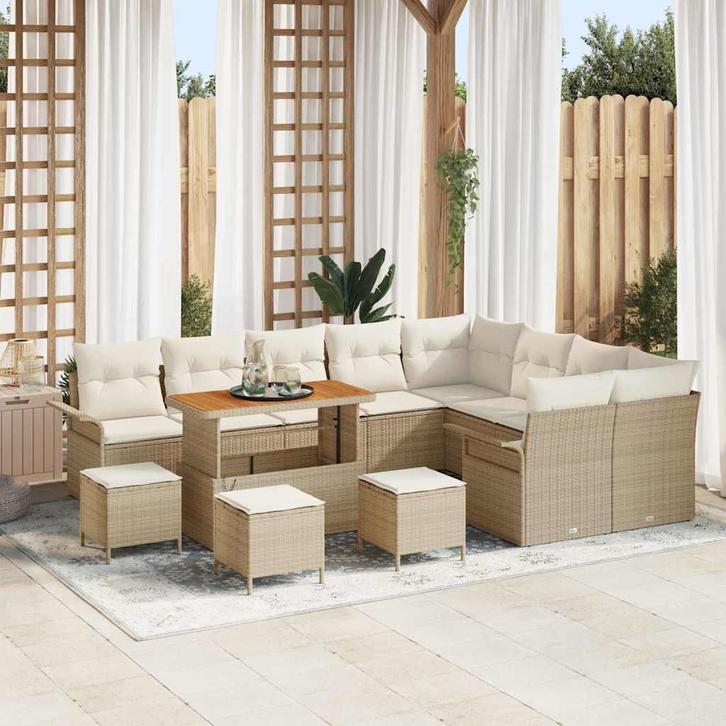 vidaXL Tuin Sofa Set 13 pcs Beige poly rattan, Tuin en Terras, Tuinsets en Loungesets, Nieuw, Verzenden