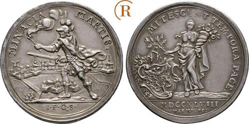 Zilver medaille auf den Frieden zu Aachen 1748 Aachen Stadt:, Postzegels en Munten, Penningen en Medailles, Verzenden