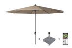 Platinum Riva stokparasol 3.5 m. rond - Taupe met voet en, Verzenden, Nieuw, Overige materialen