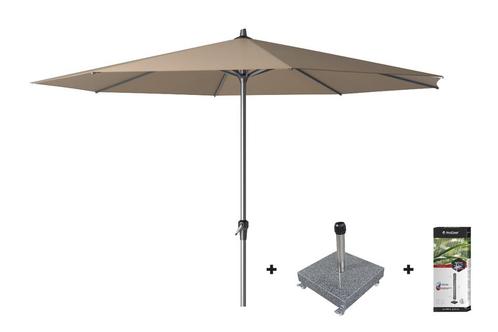 Platinum Riva stokparasol 3.5 m. rond - Taupe met voet en, Tuin en Terras, Tuinsets en Loungesets, Nieuw, Overige materialen, Verzenden