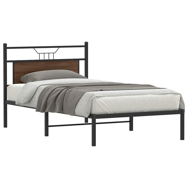 vidaXL Bedframe zonder matras bewerkt hout bruin eikenkleur, Huis en Inrichting, Slaapkamer | Bedden, 100 cm, 200 cm, Bruin, Eenpersoons