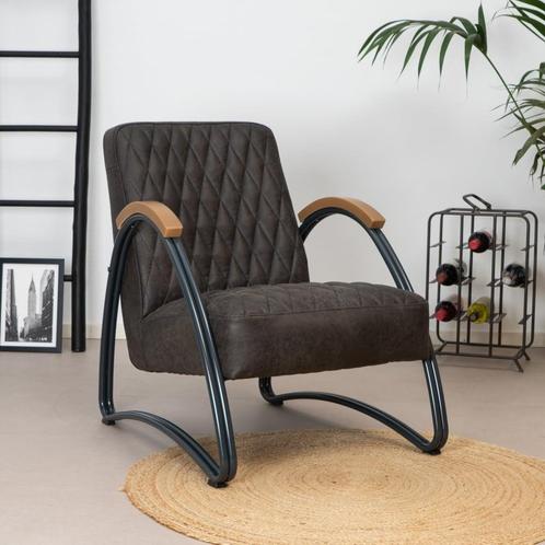 50% Korting: Industriële fauteuil Ivy eco-leer antraciet, Huis en Inrichting, Fauteuils, Zo goed als nieuw, Leer, Ophalen