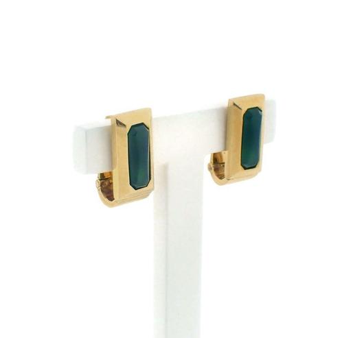 18 Krt. Gouden oorbellen met jade (oorstekers) (oorstekers), Sieraden, Tassen en Uiterlijk, Oorbellen, Overige kleuren, Gebruikt