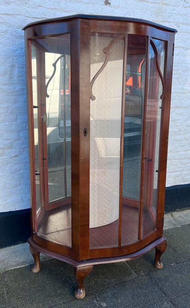 Vintage Engels mahonie vitrinekastje met 2 glazen platen, Antiek en Kunst, Antiek | Meubels | Kasten, Ophalen of Verzenden
