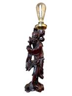 Tafellamp - hard hout - Houten lamp met houtsnijwerk, Antiek en Kunst