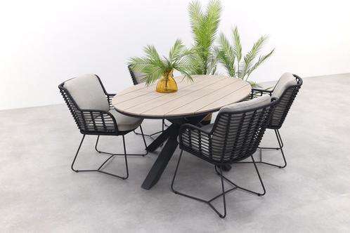 4 Seasons Fabrice antraciet/GI Edison 180x115 cm. - ovale, Tuin en Terras, Tuinsets en Loungesets, Tuinset, Nieuw, Overige materialen
