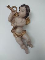 Snijwerk, Holzfigur - farbiger Engel mit Horn - Wandfigur -
