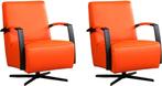 Oranje leren industriële draaistoels - staal zwart frame me, Nieuw, Ophalen of Verzenden, Modern, 50 tot 75 cm