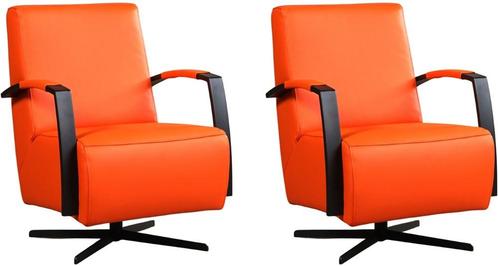Oranje leren industriële draaistoels - staal zwart frame me, Huis en Inrichting, Fauteuils, 50 tot 75 cm, 75 tot 100 cm, Nieuw