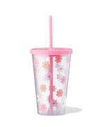 HEMA Drinkbeker 0.5l bloemen roze met rietje, Verzenden, Nieuw