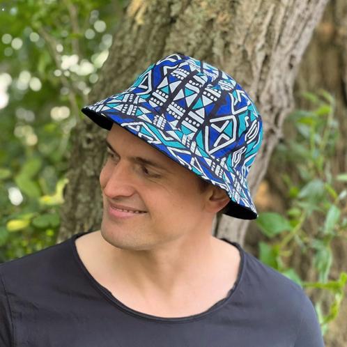 Bucket hat / Vissershoedje met Afrikaanse print - Blauw Bogo, Kleding | Heren, Hoeden en Petten, Nieuw, Ophalen of Verzenden