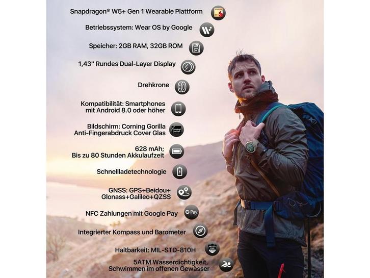 TicWatch Pro 5 - Android Smartwatch - Snapdragon W5+ Gen 1 -, Huis en Inrichting, Woonaccessoires | Overige, Zo goed als nieuw