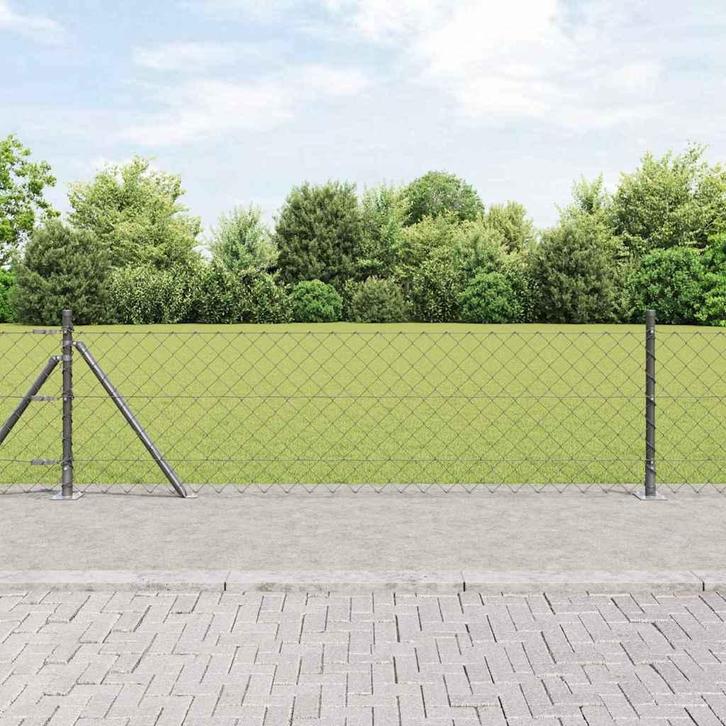 vidaXL Ketenlink Hek met Palen Grijs 0.4 x 10 m Staal, Tuin en Terras, Schuttingen, Nieuw, IJzer, Verzenden