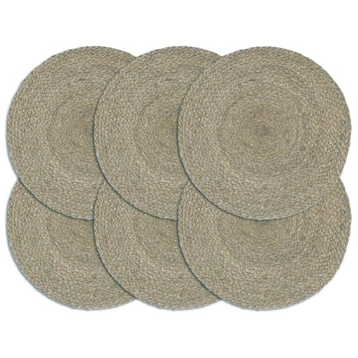 vidaXL Placemats 6 st rond 38 cm jute effen grijs, Huis en Inrichting, Keuken | Textiel, Grijs, Nieuw, Verzenden