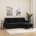 vidaXL Driezitsbank met voetenbank 180 cm fluweel zwart, Huis en Inrichting, Banken | Bankstellen, Verzenden, 150 tot 200 cm, Stof