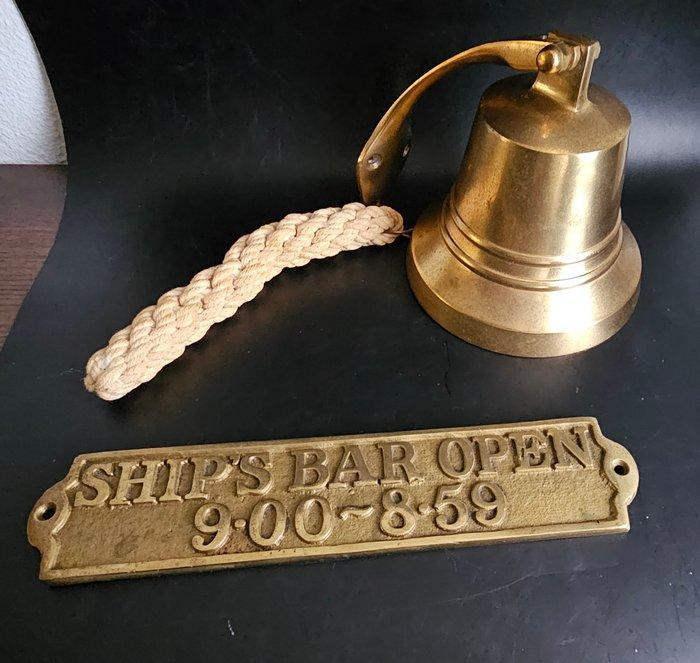 Maritieme objecten (2) - Messing- Scheepsbel+ barplaat, Antiek en Kunst, Curiosa en Brocante