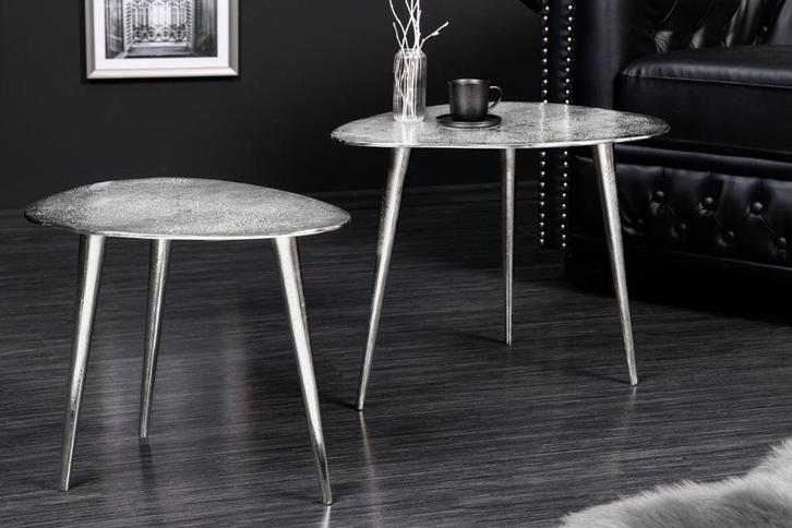 Set van 2 salontafels ELEMENTS 50cm zilver metaal, Huis en Inrichting, Tafels | Salontafels, Ophalen of Verzenden
