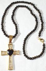Gouden obsidiaan - Heilige Kruis met zirkonia - Zilveren