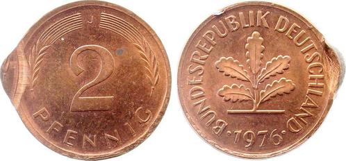 Duitsland Fehlpraegung 2 Pfennig 1976 J 2 x gepraegt J 381, Postzegels en Munten, Munten | Europa | Niet-Euromunten, Verzenden