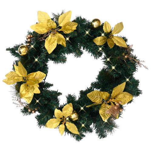 vidaXL Kerstkrans met LED lampjes 60 cm PVC groen, Diversen, Kerst, Nieuw, Verzenden