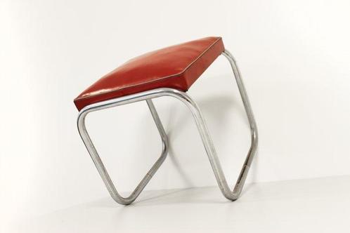 Kruk - Staal, Skai - Bauhaus stalen buis kruk, Antiek en Kunst, Antiek | Meubels | Stoelen en Banken