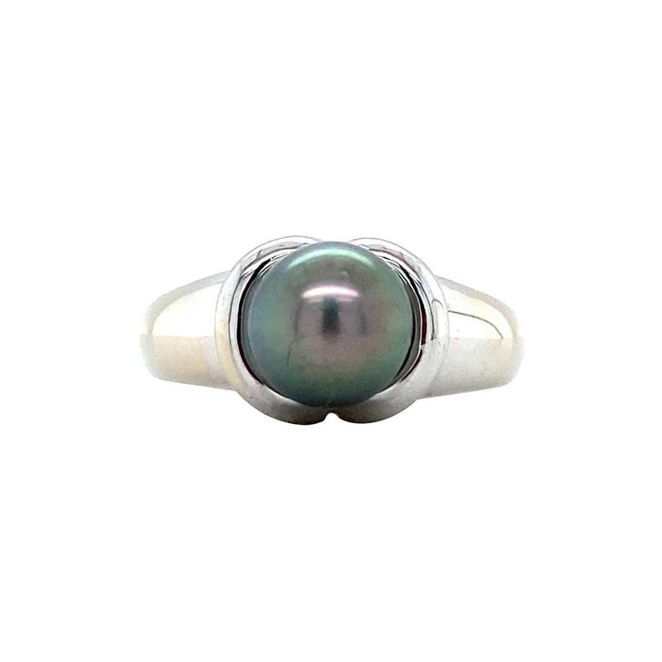Witgouden ring met grijze parel 14 karaat, Sieraden, Tassen en Uiterlijk, Ringen, Grijs, Zo goed als nieuw, Met parel, Goud, Verzenden