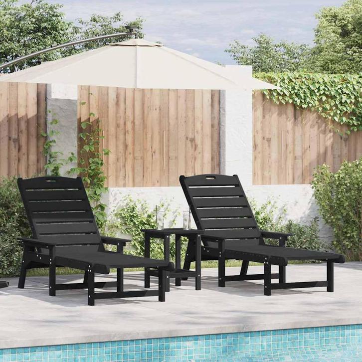 vidaXL Tuin Lounge Meubels 2 pcs Zwart 53 x 195.5 x 30cm, Tuin en Terras, Ligbedden, Nieuw, Verzenden