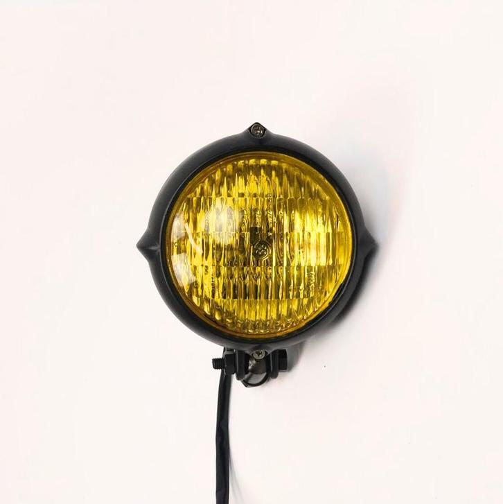 Koplamp | Rond| Zwart| Geel| 60s Style, Motoren, Onderdelen | Merk-onafhankelijk, Nieuw, Verzenden
