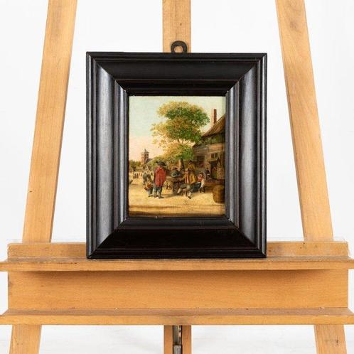 Onbekende kunstenaar - Stadsgezicht met figuren, Antiek en Kunst, Kunst | Schilderijen | Klassiek
