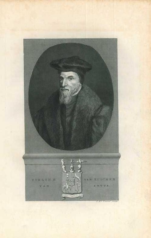 Portrait of Wigle Aytta van Zwichem, Viglius, Antiek en Kunst, Kunst | Etsen en Gravures