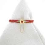 Antieke bloedkoraal kralen armband met gouden sierslot., Sieraden, Tassen en Uiterlijk, Gebruikt, Overige kleuren, Ophalen of Verzenden