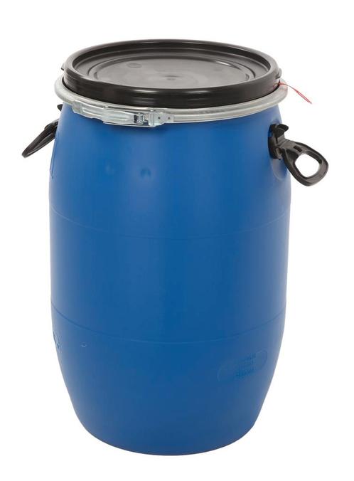 Kunststof vat 60 liter blauw met zwart klemdeksel, Huis en Inrichting, Woonaccessoires | Prullenbakken, Nieuw, 40 liter of meer