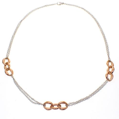 Bicolor gouden collier; Anker schakel | 45 cm (witgoud), Sieraden, Tassen en Uiterlijk, Kettingen, Overige kleuren, Gebruikt, Goud