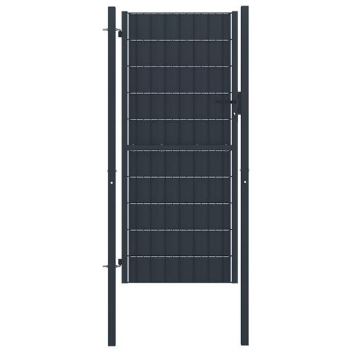 vidaXL Poort 100x164 cm PVC en staal antracietkleurig, Tuin en Terras, Tuinpoorten, Nieuw, Verzenden