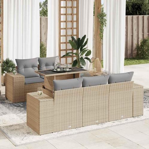 vidaXL 6-delige Loungeset met kussens poly rattan beige, Tuin en Terras, Tuinsets en Loungesets, Loungeset, Nieuw, Rotan, Verzenden