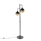 Industriële vloerlamp zwart met messing 2-lichts - Haicha, Nieuw, Overige materialen, Industrieel, 150 tot 200 cm