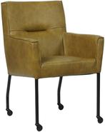 Olijfgroene leren moderne eetkamerstoel - Granada leer Olive, Overige kleuren, Nieuw, Leer, Ophalen of Verzenden