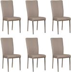 Set van 6 Taupe leren moderne eetkamerstoelen - poot vierkan, Huis en Inrichting, Stoelen, Overige kleuren, Nieuw, Leer, Ophalen of Verzenden
